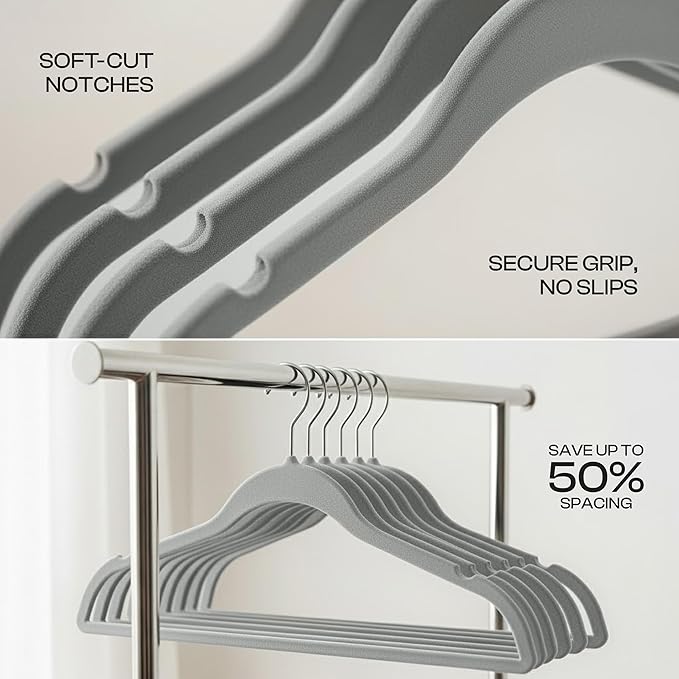 Utopia Home Velvet Hangers 150 Pack - Non-Slip Suit Hangers with 360 Degree Rotatable Hook - for Pants, Coats, Shirts & More (Grey)