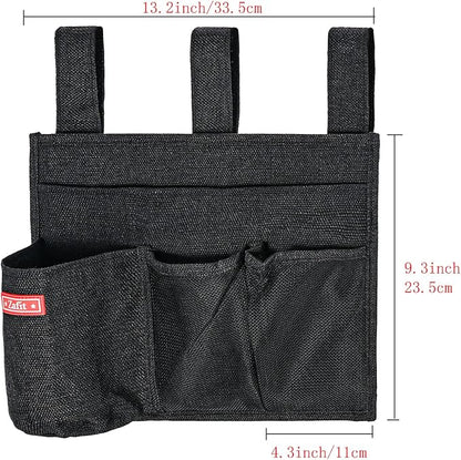 Zafit Linen Bedside Caddy, Bedside Storage Organizer for Hospital Beds, College Dorm Rooms or Baby Bed (4 Pockets-Black)