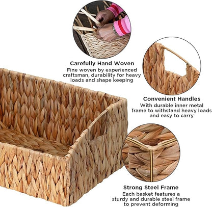 Ollieroo Rattan Storage Baskets, Handwoven Wicker Storage Bins with Built-in Handles, Storage Container Baskets for Shelves, Bedroom, Bathroom, Laundry Room or Kitchen(Natural)