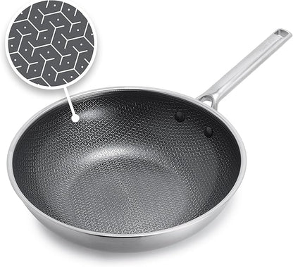 GreenPan Hybrid 11” Nonstick Stainless Steel Wok Pan, APEX Tri-Ply Thermobond PFAS-Free Ceramic Skillet, Induction & All Cooktop Compatible, Oven Temp to 850°F, Dishwasher Safe, Silver