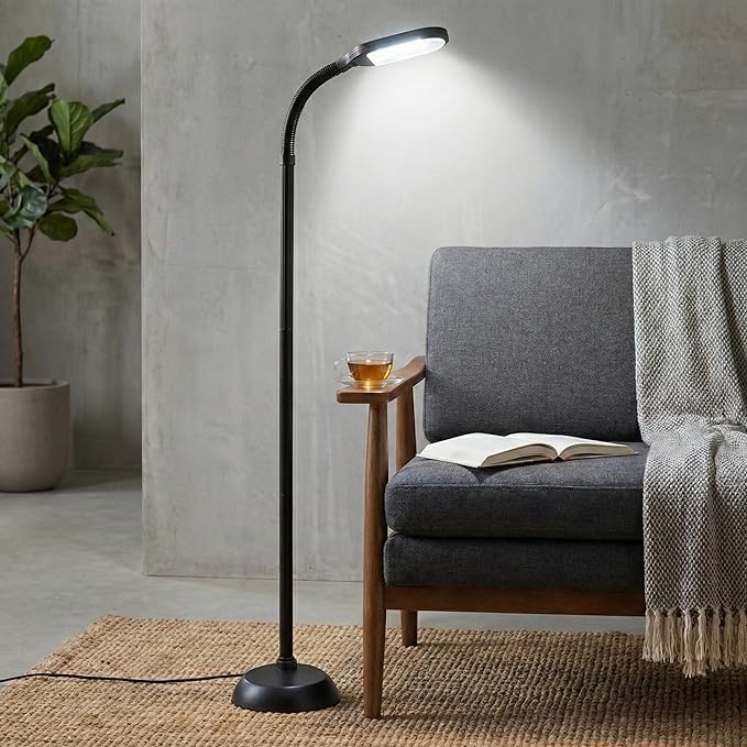 Floor Lamp - Full Spectrum Natural Sunlight Lamp with Bendable Neck - Reading, Craft, Studying, and Esthetician Light by Lavish Home (Black)