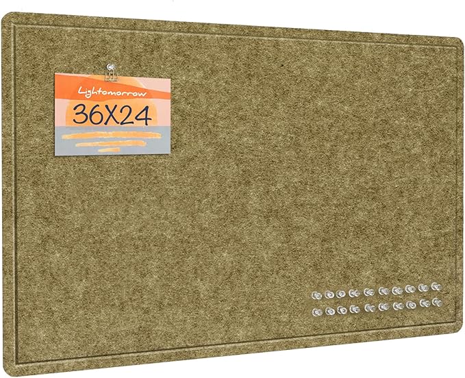 Bulletin Board, 36 x 24 inches Felt Board - Decorative Pin Board, Cork Board Alternative for Wall, 3' x 2' Foldable Picture Board Self-Adhesive Vision Board with 20 Pushpins - Olive