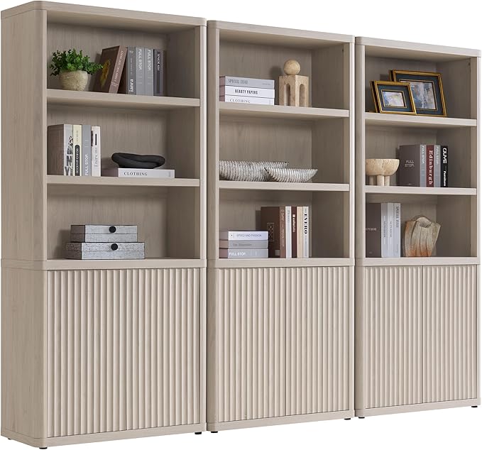 SICOTAS Book Shelf with Doors 71" Tall 6 Tier Bookshelf with Adjustable Shelves Fluted Booshelves & Bookcases Modern Book Case with Large Storage Display Cabinet for Living Room Home Office Bedroom