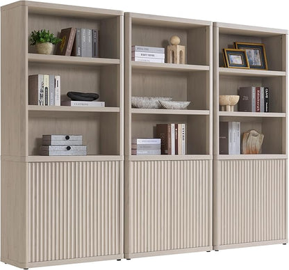 SICOTAS Book Shelf with Doors 71" Tall 6 Tier Bookshelf with Adjustable Shelves Fluted Booshelves & Bookcases Modern Book Case with Large Storage Display Cabinet for Living Room Home Office Bedroom