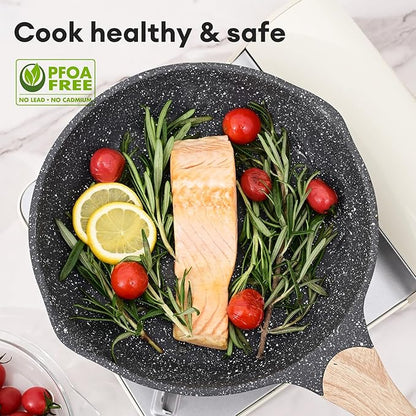 JEETEE 12.5 Inch Nonstick Frying Pan, Stone Coating Cookware, Nonstick Omelette Pan with Heat-Resistant Handle, Compatible with All Stoves (Grey)
