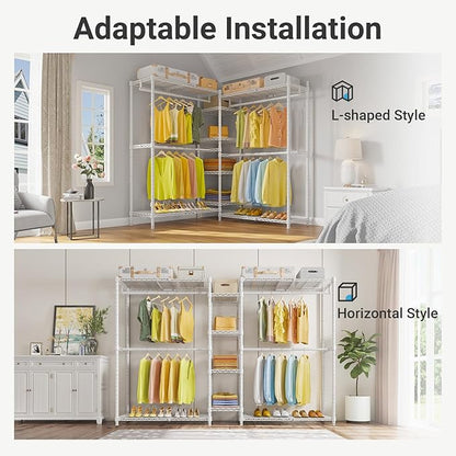 VIPEK X3 Expandable Heavy Duty Clothes Rack Adjustable from 5'2" to 8' with Flexible Shelves and Hanger Rods, Large Freestanding Clothing Racks for Hanging Clothes, Max Load 1210LBS, White