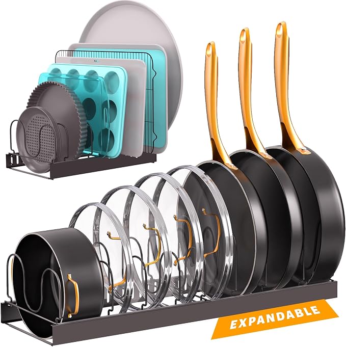 Norcalway Adjustable Bakeware Pots and Pans Organizer Under Cabinet,11 Dividers Cookie Sheet Baking Pan Pot Lid Organizers