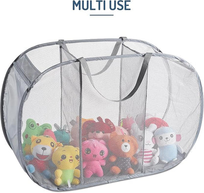 Seiritex Mesh Popup Laundry Hamper 3 Compartment Sortable Horizontal Collapsible Laundry Basket for Clothes Laundry Room Bedroom Toys Travel (Gray)