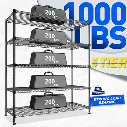 2 Set of 45 W Storage Shelves 5 Tier Wire Shelving Unit Adjustable Metal Shelving Wire Shelf Pantry Shelves Wire Commercial Rack for Closet Kitchen Pantry Garage 45" Wx 13.5" Dx70.5 H Black