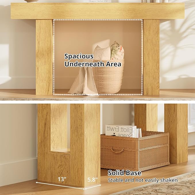 63 Inches Long Console Table for Entryway with Drawers, Wooden Sofa Table Behind Couch, Entry Table for Living Room, Foyer, Hallway, Natural