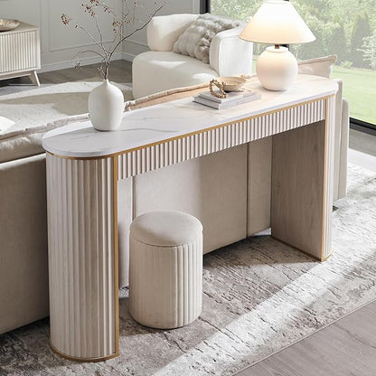 OKD Modern Fluted Console Table, 63" Long Narrow Entryway & Sofa Tables for Hallway, Tall Accent Table Behind Couch for Foyer Living Room, White Alder