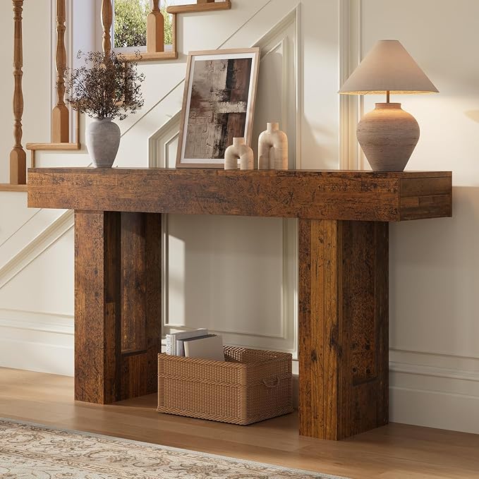 63 Inches Long Console Table for Entryway with Drawers, Wooden Sofa Table Behind Couch, Entry Table for Living Room, Foyer, Hallway, Distressed Brown