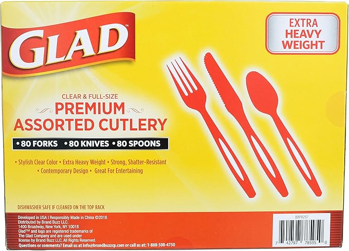 Glad Disposable Cutlery Set - Clear Heavy Duty Plastic Forks, Knives, and Spoons - 240 Piece Plasticware for Parties - Durable, Sturdy Recyclable Utensils - Great for July 4th, Thanksgiving, Christmas