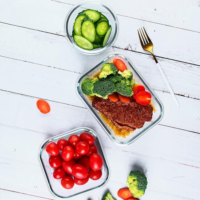 FAWLES 12 Pack Glass Meal Prep Containers with Airtight Lids, Leak-Proof Food Storage Containers, Dishwasher/Microwave/Oven/Freezer Safe Glass Containers for Lunch, Leftovers, to Go (Grey)