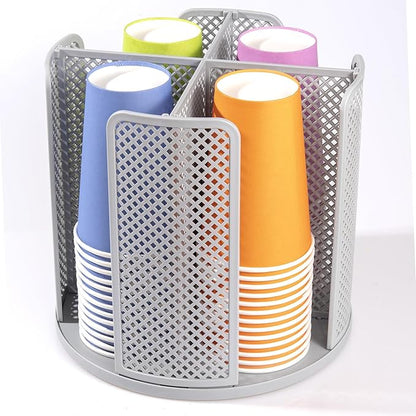 Rotating Paper Cup Dispenser, Cup Holder with 4 Compartments, Disposable Coffee Cup Dispenser Removable, Plastic Cup Storage & Lid Holder for Countertops, Kitchen, Coffee Stations (Gray)