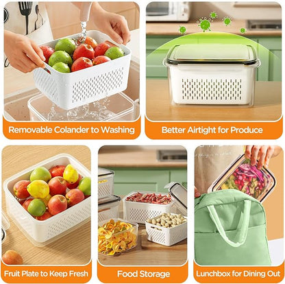 8-Pack Fruit Storage Containers for Fridge, Leakproof Fruit Containers for Fridge with Colanders, BPA-Free Produce Storage Containers with Lids Keep Fruits, Vegetables, Berry, Meat Fresh longer