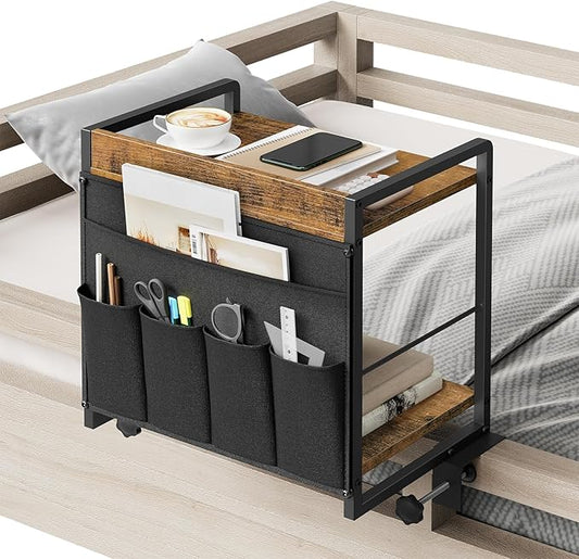 YATINEY Bedside Shelf, Bunk Bed Shelf with Storage, Clip-on Loft & Bunk Bed Tray Shelf, Nightstand for Sofa, College Dorm Room, Apartment, Rustic Brown and Black ET20BR