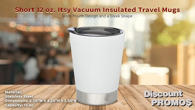 DISCOUNT PROMOS 12 oz. Itsy Vacuum Insulated Travel Mugs - 6 Pack - White
