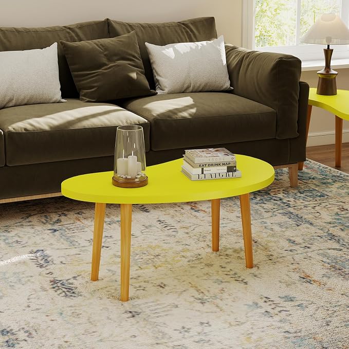 Mango Coffee Table Low Table with 4 Solid Wood Sturdy Legs,Floor Table Desk for Sitting on The Floor,19.7"D x 31.5"W x 16"H Inches,Living Room/Toy room Furniture,Rental house Furniture (Yellow)