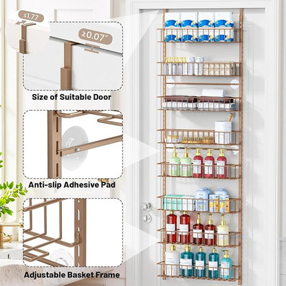 ElegantArray 8-Tier Pantry Door Oragnizer, Over The Door Pantry Organizer Rack and Storage, Hanging Spice Rack Shelves Door, Home Office Laundry Room Bathroom & Kitchen Organization, Brown