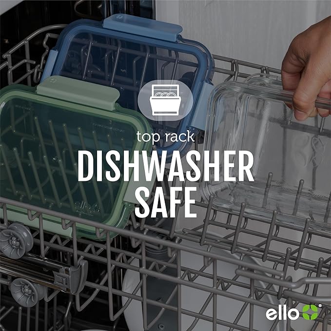 Ello Color Lock Glass Meal Prep Sets Leak-Proof Glass Food Storage Containers with Airtight BPA-Free Plastic Lids, Dishwasher, Microwave, and Freezer Safe