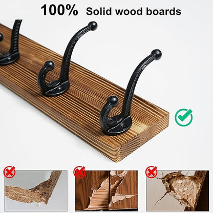 WEBI Rustic Coat Rack Wall Mount,5 Cast Iron Coat Hooks Wall Mounted,Heavy Duty Wall Coat Hanger Hooks for Hanging Coats,Clothes,Brown,2 Packs