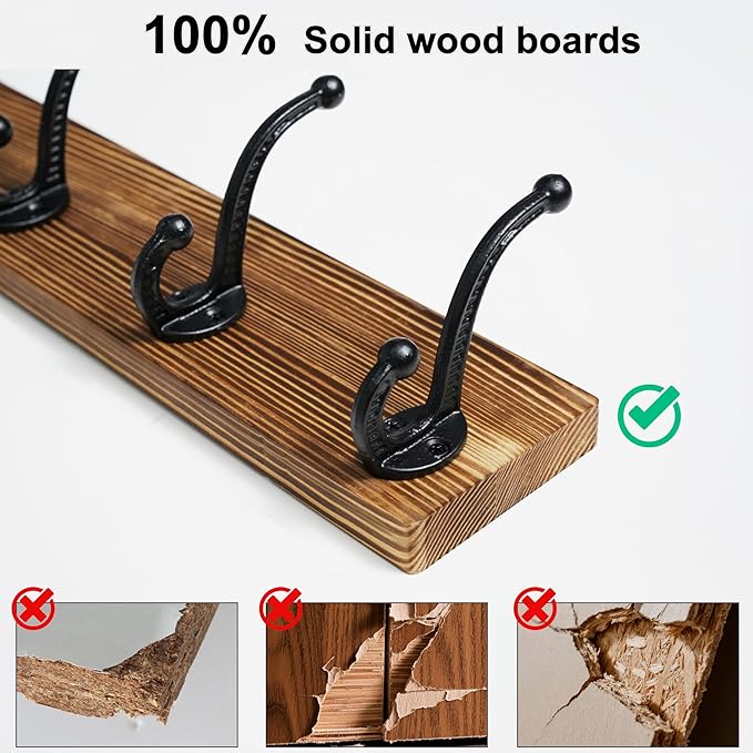 WEBI Rustic Coat Rack Wall Mount,24" Long 6 Cast Iron Coat Hooks Wall Mounted,Heavy Duty Wood Wall Coat Hanger Hooks for Hanging Coats,Jacket,Clothes,Backpack,Farmhouse,Brown