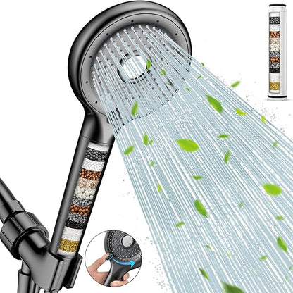 FEELSO Filtered Shower Head with Handheld, High Pressure 6 Spray Mode Showerhead with 60" Hose, Bracket and 15 Stage Water Softener Filters for Hard Water Remove Chlorine and Harmful Substance