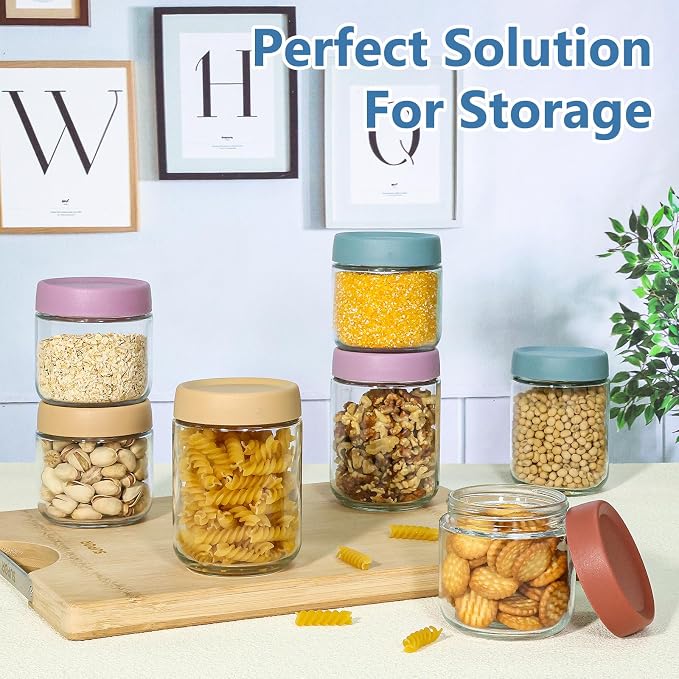 KEYWING 12 Pack Overnight Oats Containers With Lids, 10 oz Wide Mouth Mason Jars with Airtight Lids, Meal Prep Containers Food Storage Glass Jars in Bulk for Snack Yogurt Salad Spice Cereal