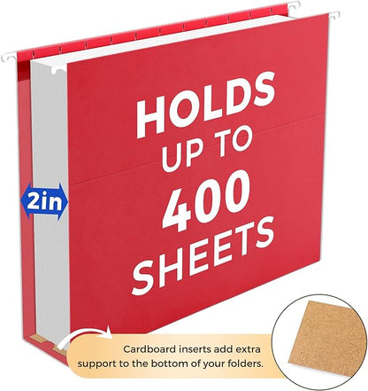 SUNEE Hanging File Folders Extra Capacity Assorted Colors, 25 Pack Letter Size File Folders with 1/5-cut Tabs, Heavy Duty 2 Inch Expansion, Stay Organized for Your Home and Office Bulk File