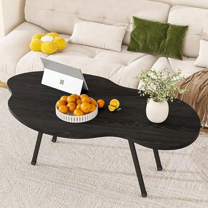 Foldable Coffee Table,Mid Century Modern Coffee Table Living Room Tables,Cloud Shape Irregular Center Table,Portable Folding Table for Small Spaces,Living Room,Bedroom,Entryway,Easy Assembly,Black