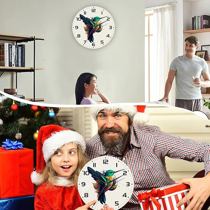 Flaying Hummingbird Bird Wall Clock Silent Non-Ticking Battery Operated Clock 10 Inch, Home Decor for Living Room, Kitchen, Bedroom and Office