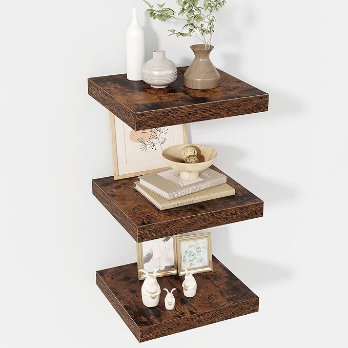 Acovy 12 Inch Floating Shelves, 12" Deep Floating Shelf Wall Mounted, 12" Wall Shelves, Rustic Deep Bookshelf, Extra Deeper Display Shelves & Storage Shelves for Bedroom, Living Room, Set of 3
