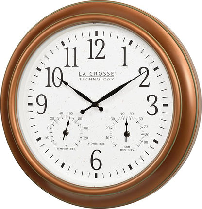 La Crosse Technology 404-59907-INT 18-inch Indoor/Outdoor Classic Antique Copper Atomic Analog Wall Clock
