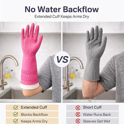 Rubber Dishwashing Gloves, Reusable Cleaning Dish Gloves for Kitchen, Long Cuff for Washing Dishes