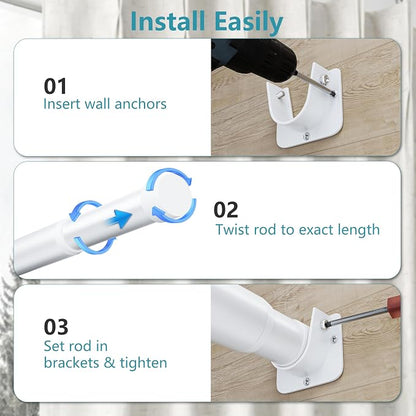 STARLATTA Heavy Duty White Closet Rod: 17-69 Inch Stepless Adjustable Clothes Hanging Bar, 1.3" Diameter Metal Wardrobe Pole with Brackets, No-Cut, for Laundry & RV