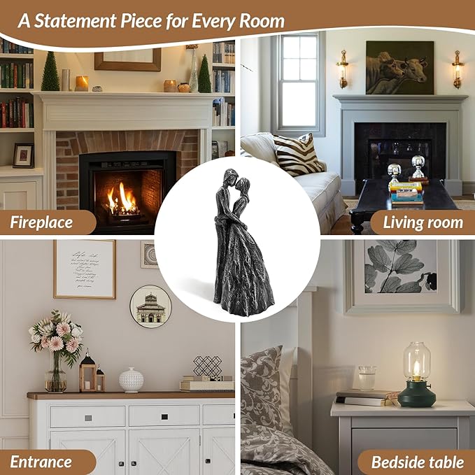 Wedding Anniversary Engagement Gifts for Couples, Room Decor Love Figurines, Black Resin Couple Embracing Sculpture, Aesthetic Statue Knick Knacks for Bedroom, Living Room, Desk, Coffee Table
