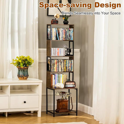 Aquzee DVD Shelf, Wooden CD Storage Rack, CD Holder with Adjustable Dividers, DVD Tower Rack, Media Storage Shelf for CDs/DVDs, Books, Video Games, Suitable for Living Room, Bedroom, Home Office