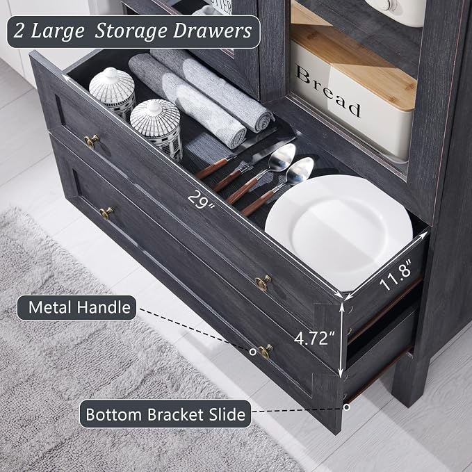 IFGET 71" Tall Arched Kitchen Pantry Cabinet, Wood Kitchens Storage Cabinets with 2 Large Drawers and Adjustable Shelves, Modern Farmhouse Versatile Cupboard for Kitchen, Dining Room, Bathroom, Grey