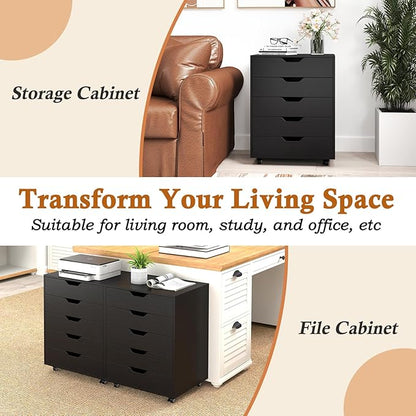 Giantex 5-Drawer Storage Cabinet, Mobile Lateral File Cabinet with Drawers, Wheels, Rolling Chest of Drawers, 19.5" x 16" x 25.5" for Office Under Desk Living Room, Study