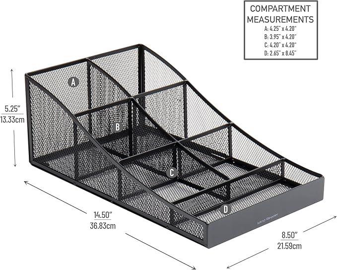 Mind Reader Countertop Organizer, Office Breakroom Supply Caddy for Cups Lids Stirrers and Condiments, Metal Mesh, Black