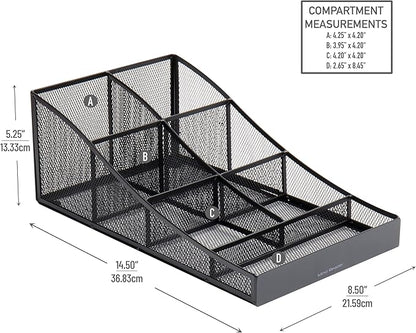 Mind Reader Countertop Organizer, Office Breakroom Supply Caddy for Cups Lids Stirrers and Condiments, Metal Mesh, Black