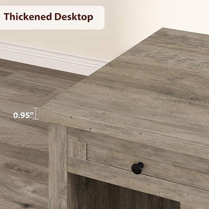53.5" Farmhouse Home Office Desk with File Cabinet, Wooden Executive Desk with Power Outlet, Work Desk with Drawers, Traditional Wood Desk for Home and Office, Gray
