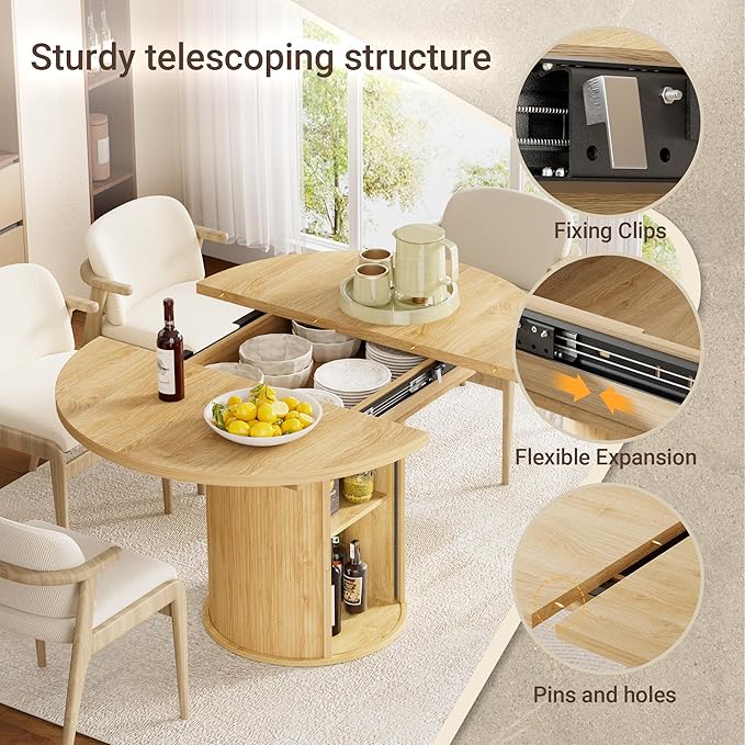 40-55in Extendable Round Dining Table for 4–6, Modern Oval Dining Table, Multi-Use Kitchen Table with Removable Leaves Space Saving, Dinner Table for Dining Room,Apartments or Meeting Rooms