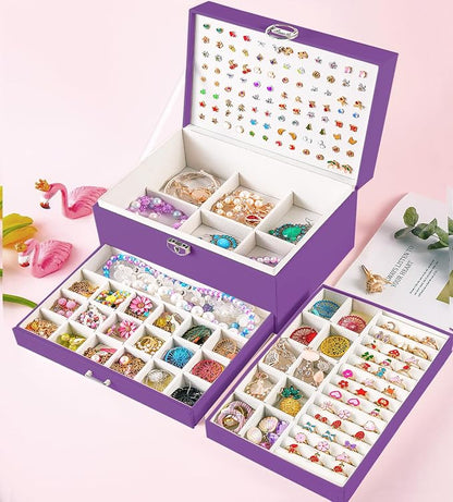 QBestry Earrings Jewelry Box for Girls, 5 Layers Jewelry Organizer with Earring Holder Organizer for Girls Earring Organizer Jewelry Boxes for Women Earrings and Necklaces Jewelry Box Organizer Purple