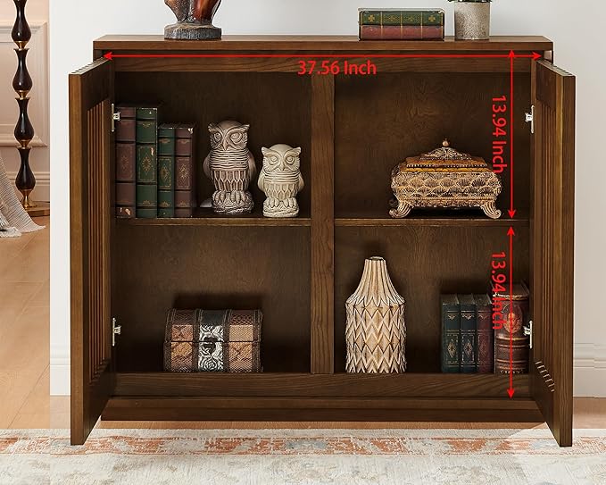 LKTART Mid Century Modern Sideboard Buffet Cabinet, Narrow Credenza Storage Cabinet with 2 Doors,Media Console Table for Living Room,Entryway,Hallway-Walnut