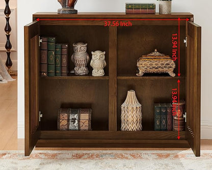 LKTART Mid Century Modern Sideboard Buffet Cabinet, Narrow Credenza Storage Cabinet with 2 Doors,Media Console Table for Living Room,Entryway,Hallway-Walnut