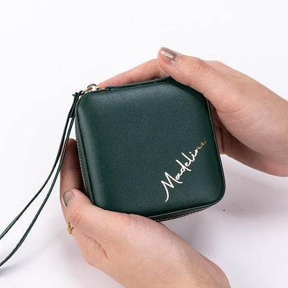 Angelina's Palace Personalized Jewelry Case with Name Engraved,Custom Leather Travel Jewelry Organizer Box for Rings,Earrings,Necklaces,Birthday Bridesmaid Gift For Women