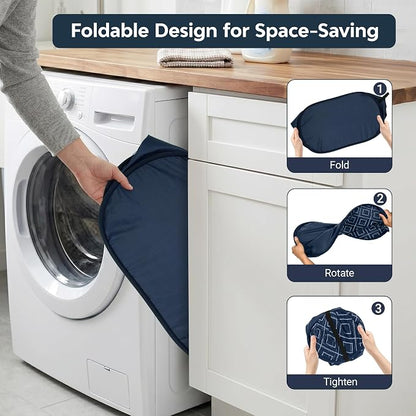 Collapsible Laundry Baskets with Side Pocket, Sturdy Pop Up Foldable Laundry Hamper with Reinforced Handles, Easy to Carry Clothes Hamper for Bathroom, Bedroom, Dorm, Travel -Prism Print, Navy Blue