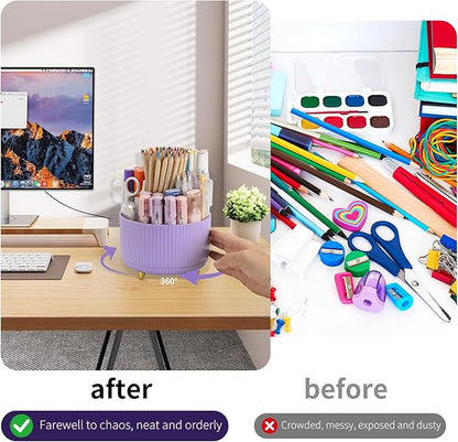 Camelmother Pen Holder For Desk With 5 Slots 360°Rotating Pencil Holder Makeup Organiezr Teacher Supplies Office decor (purple)